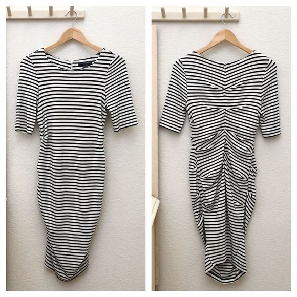 A Pea in the Pod Striped Body Contour Ruched Maternity Dress, Small - Picture 3 of 8